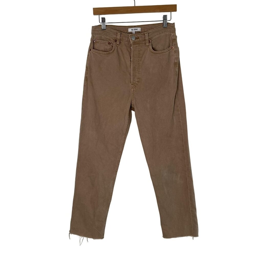 RE/DONE Jeans Womens 28 Washed Khaki‎ 70s Ultra High Rise Stove Pipe Button Fly - Picture 2 of 14